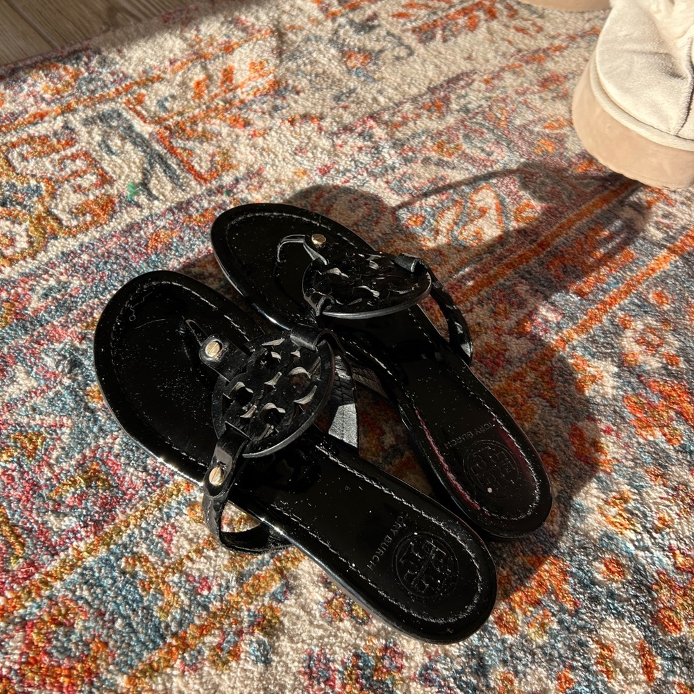 Tory Burch Miller Sandals Black Patent Leather